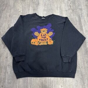 Vintage 90s Halloween Bear Pumpkin Sweatshirt " I Am The Treat" Black